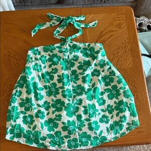 Lulu's Green & White Floral Halter Mini Dress